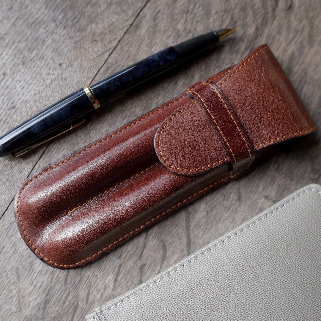 3 Slot Pen Case Personalized Leather Gift, Fountain Pen Case Collector,  Divided Slot Pencil Case, Personalise Pen Holder Officiant Gift 