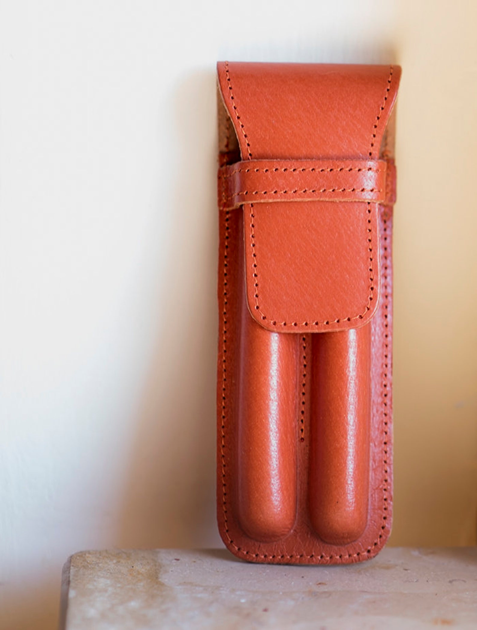 Orange Leather Pen Case Fountain Pen Case Pencil Case 2 Pen Etsy