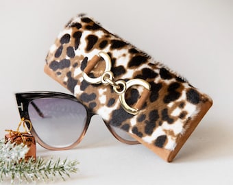 Leather Glasses Case: Elegant Gold Buckle Sunglasses Protector, Panther Print