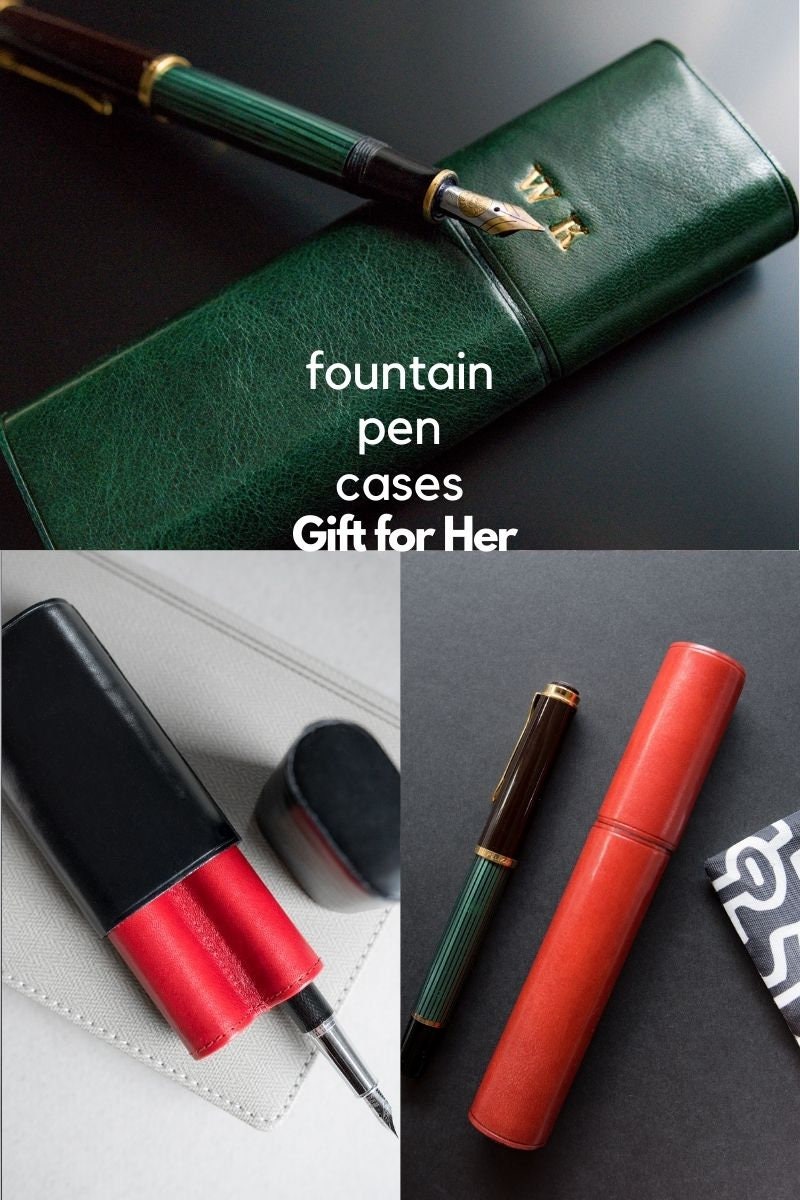 Pen Case Pouch 3 Divider for Women, Fountain Pen Case Leather 3 Slots, Pen  Holder for Purse, Red and Green Pen Case Christmas Gift for Her 