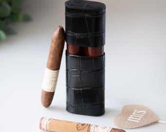 Étui à cigares en cuir personnalisé, cadeau d'anniversaire de mariage : gravure personnalisée, porte-cigares pour 2 cigares