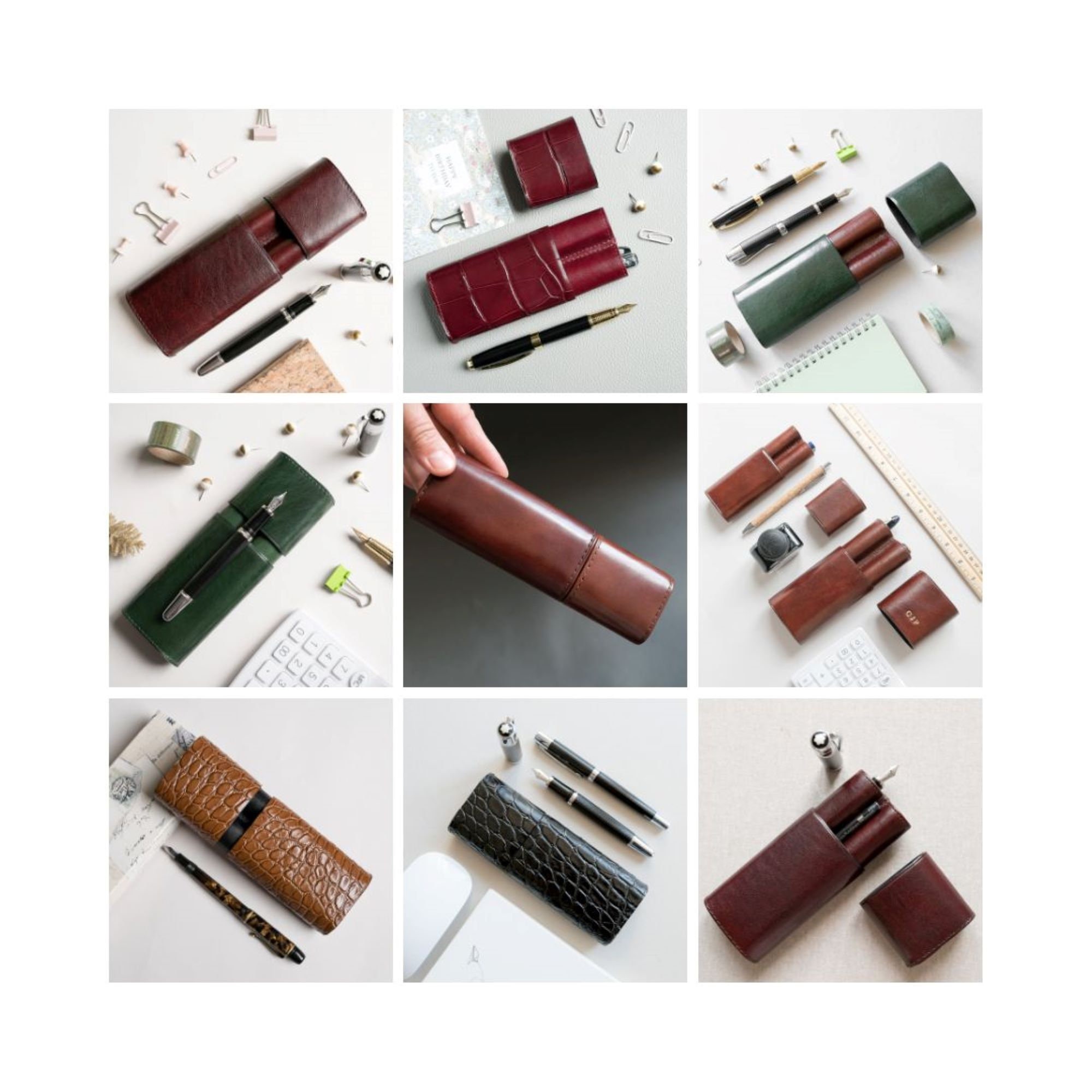 Luxury 3 Slots Fountain Pen Case Genuine Leather 7 Colors Pen Pouch Bag  Business Office Unisex School Stationery For Boys Girls