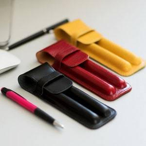 2 pen case for man, Pen case leather best gift for him, Black pen sleeve, Pen case pouch, Birthday gift for boyfriend, School accessories