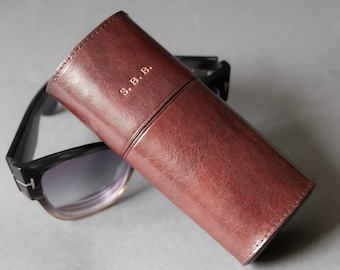 Personalized glasses case leather for men, Oversize sunglasses case, Chestnut glasses case, Eyeglass case sunglass, Fathers Day best gift