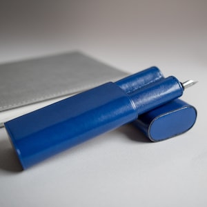 Leather pen case for men, blue fountain pen case, pen sleeve gift for writers, pencil case new job gift, monogrammed gift for him, pen pouch