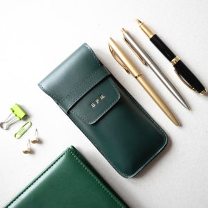3 slot pen case for fountain pens, Leather triple pen case, Three pen flap case, Pen pouch personalised lawyer gift for women, Pencil case