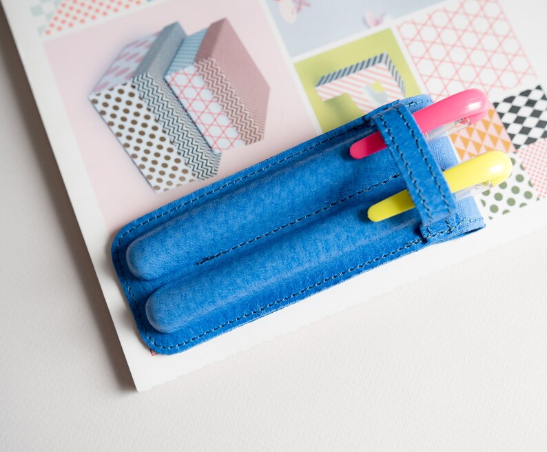 Pen Case Leather Etui For 2 Pens Teacher Gifts Pencil Case Personalized Blue Pen Case Graduation Gift Pen Sleeve Fountain Pen