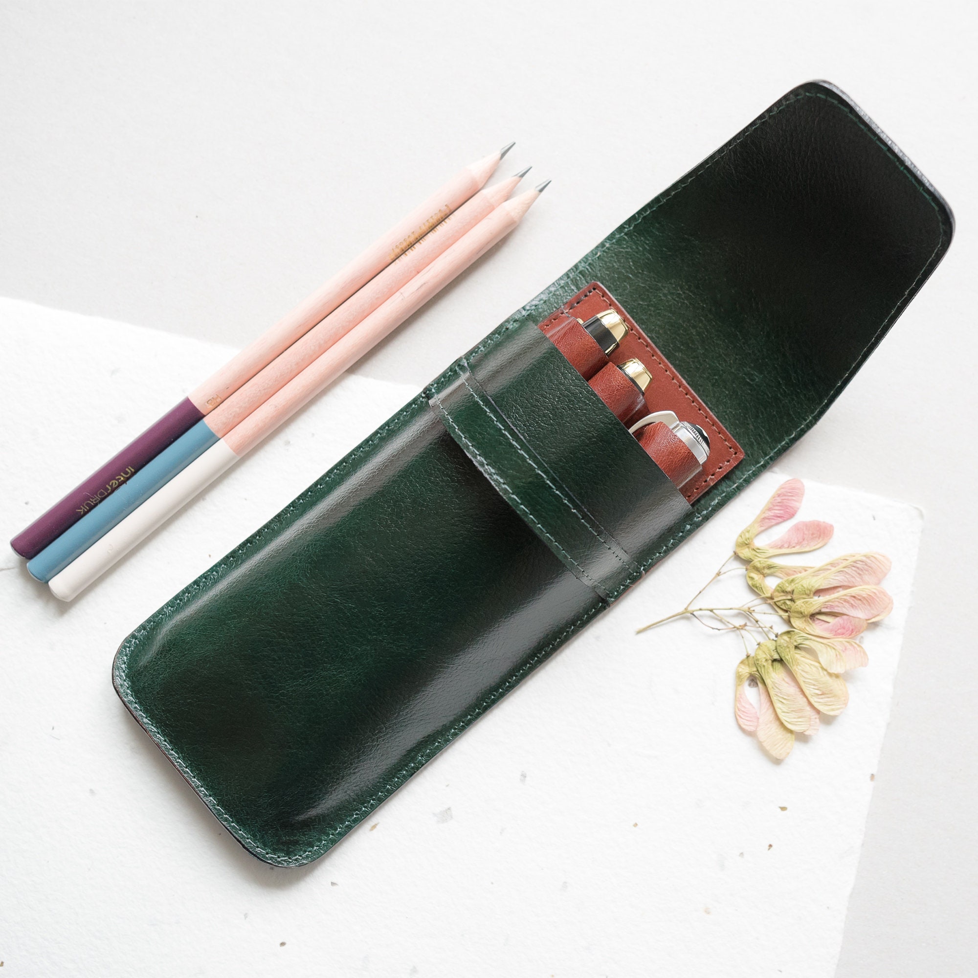 Handmade Vintage Genuine Leather Pen Holder case Luxury Pen Sleeve  Organizer 1/2/3 Slots Pen Pouch Pocket Pencil Storage Bag Vi