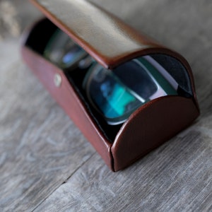 Pu&ograve; includere: Un astuccio per occhiali in pelle marrone con un paio di occhiali verde scuro e blu all'interno.