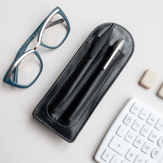 Personalized Leather Sunglasses Case With 2 Slots for Pen Black Glasses Case With Two Pen Holder Unisex Glasses Case Reading Glasses Case Etsy