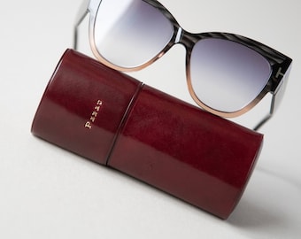 Estuche de cuero personalizado para gafas, Estuche para gafas de sol color burdeos, Estuche rígido para gafas de sol, Estuche grande para gafas, Estuche de lujo, Regalo de cumpleaños para ella,