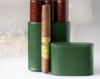 Estuche para puros personalizado para él: con capacidad para 3 puros grandes, de cuero curtido vegetal, color marrón verdoso, porta puros personalizado, regalo para padrinos de boda