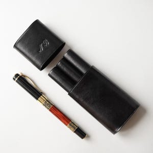 3 Fountain pen case, Leather pen case for men, Black pen sleeve, Pen pouch, Christmas gift for him, Personalized pen case three compartments