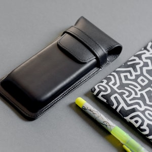 Gepersonaliseerde leren etui, vulpenetui, pennenetui leer, etui 5 pennen, zwarte pennenetui, pennenetui voor mannen, pennenhouder