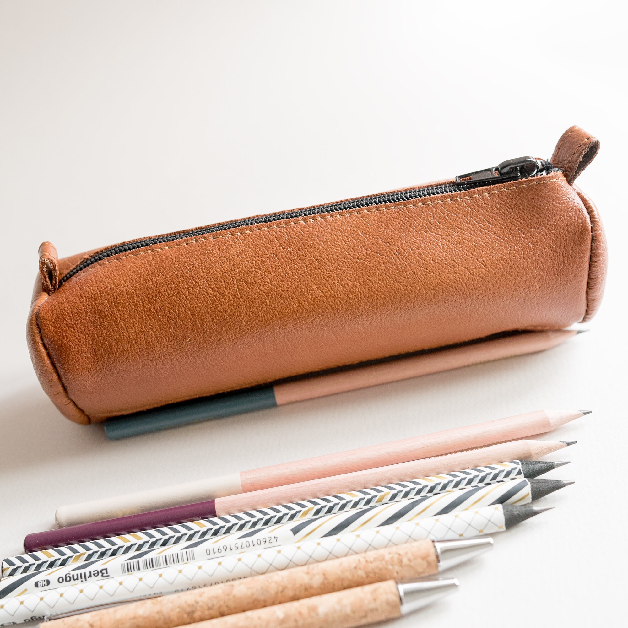 3 Slot Pen Case Personalized Leather Gift, Fountain Pen Case Collector,  Divided Slot Pencil Case, Personalise Pen Holder Officiant Gift 