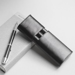 3 Vulpenetui, leren pennenetui voor mannen, zwarte pennenhoes, pennenzakje, kerstcadeau voor hem, gepersonaliseerd pennenetui drie vakken