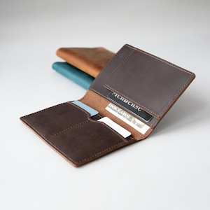 Slim Leather Wallet for 2 Passports & ID, Money - Ticket Holder, 2-4 Card Slots