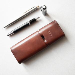 Personalized Leather Fountain Pen Case: Handmade Pen Sleeve, Two-Pen Pouch