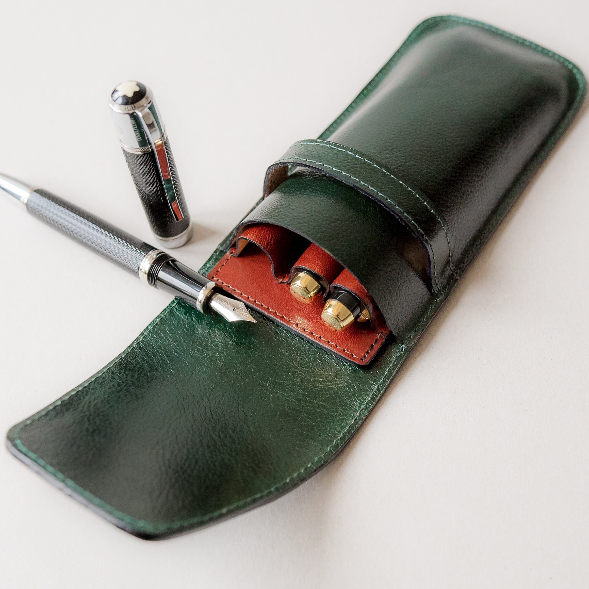 文房具・事務用品 【ハンドメイド】本革ペンケース 3本収納 大型万年筆