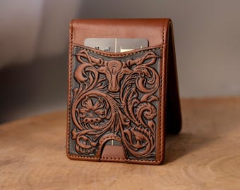 Portefeuille fin en cuir à deux volets avec protection RFID, cadeau personnalisé pour homme : porte-cartes pour 11 cartes, cuir pleine fleur gaufré