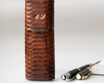 Gepersonaliseerde leren etui cadeau voor vader: houder past op Montblanc 146, verjaardagscadeau