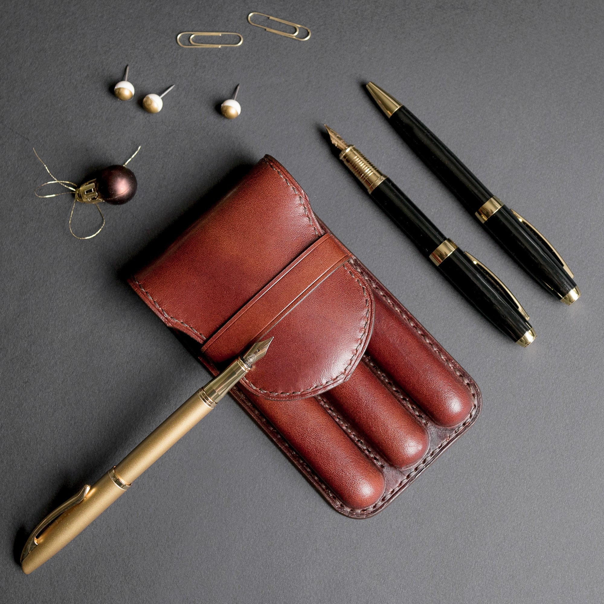 Pen Case for 3 Pen, Fountain Pen Case for Man, Triple Pencil