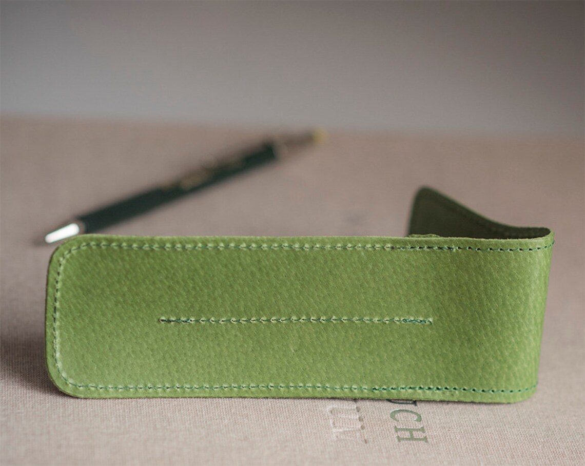 Green fountain pen case. Ladies gift. Double pen case. Best Etsy