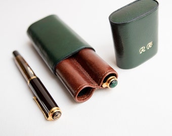 Emerald green pen case two pens, fountain pen case, pen sleeve, Personalized gift for collector, fountain pen holder, lawyer gift for him