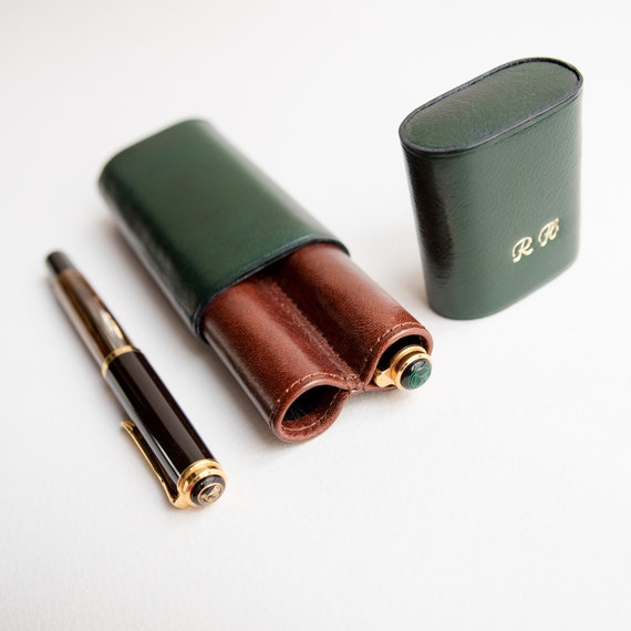 Emerald Green Pen Case Two Pens, Fountain Pen Case, Pen Sleeve,  Personalized Gift for Collector, Fountain Pen Holder, Lawyer Gift for Him 