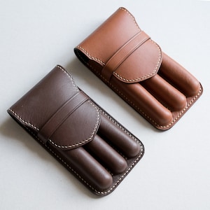 Leren etui met 3 sleuven voor hem, luxe driedubbele pennenetui voor man, 3 vulpennenetui voor vriend, etui met 3 mouwen, kerstcadeau