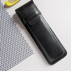 Zwart leer gepersonaliseerd pennenetui, drievoudige etui houder 3 pennen, thuiswerken leraar geschenken, verjaardagscadeau echtgenoot, vader lederen cadeau