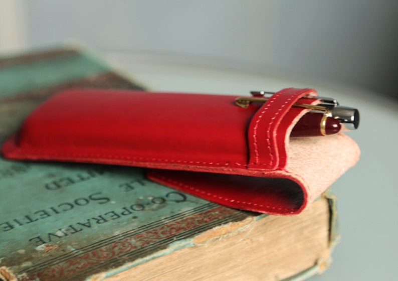 Leather pencil case Organizer. Red Valentines Day gift for her Love gift Pencil case Valentines Day pencil case Leather pen case