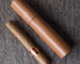 Personalized cigar case for men: Single leather tube,  Custom engraved gift for wedding, Travel cigar box