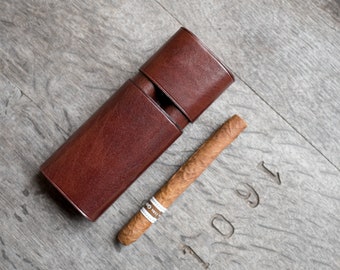 Leather cigar tube case personalized gift, Two cigar travel case, Luxury cigar case for Man, Classic cigar holder, Cigar accessories for him