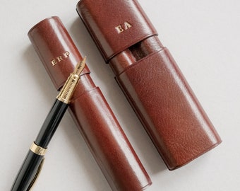 Set of 2 leather pen case personalized, Fountain pen case, Pen holder 3 fountain pen, Leather gift set for men, Father in law gift set