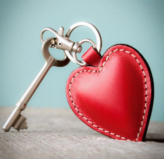 Personalized Leather Keychain Heart Red Heart Keyring Best Gift