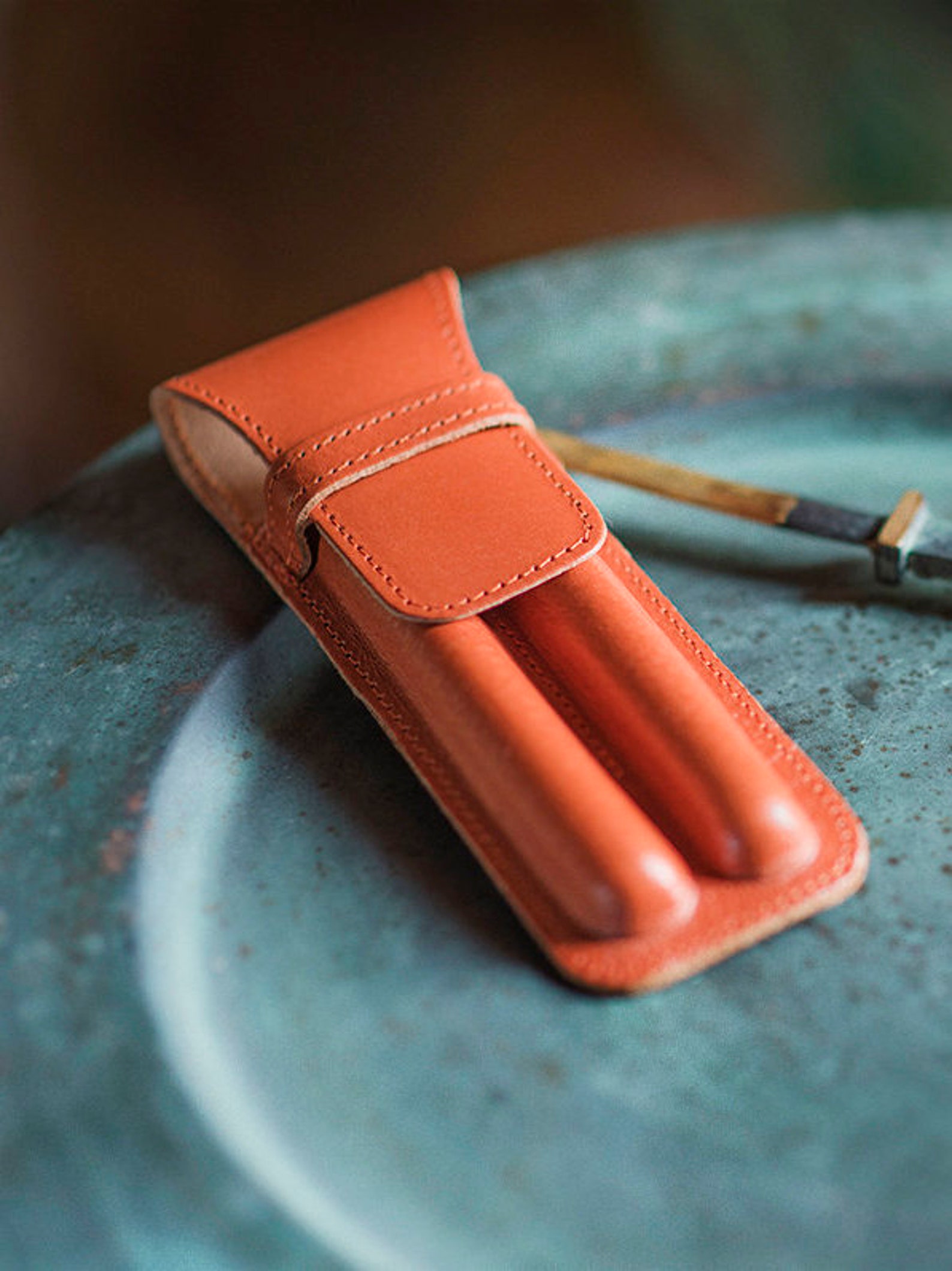 Orange Leather Pen Case Fountain Pen Case Pencil Case 2 Pen Etsy