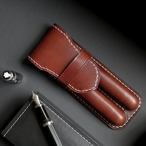 Estojo de couro para canetas, acomoda 2 canetas para homem, Estojo para caneta-tinteiro com 2 compartimentos, Porta-canetas de couro, presente para marido, Estojo para 2 canetas, acessórios de escritório