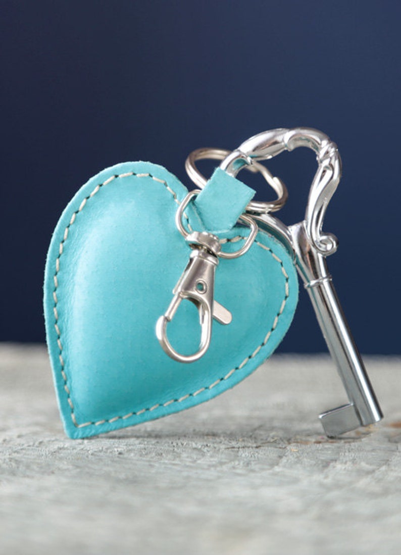 Leather Keychain Blue Heart Keychain Drive Safe Keychain Etsy