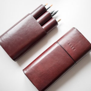 Black Leather Pen Holder  Black walnut and leather material