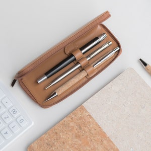 Vulpenetui met 3 verschillende vakken, Leren pennenetui met 3 sleuven, Penetui met ritssluiting voor 3 pennen, Gepersonaliseerde pennenetui, Aangepast pennenzakje