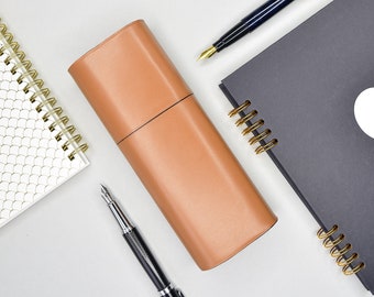 Personalized leather pen case, Fountain pen case, Leather pen case officiant gift, Pen holder, Leather 2 pen case, Anniversary gift for men