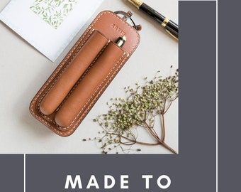 Leather glasses case with pen holder personalized.