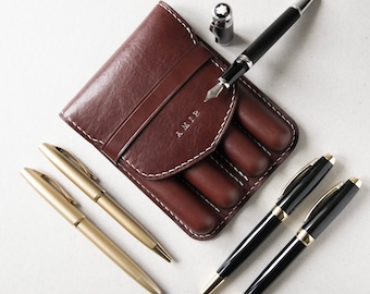 Handmade Leather 4-slot Fountain Pen Case: Personalized Pen Pouch