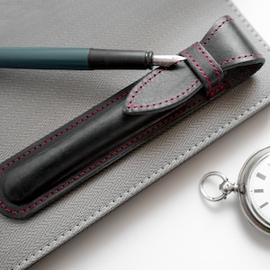 Astuccio portapenne nero per uomo, astuccio portapenne stilografiche, regalo in pelle per fidanzato, astuccio portapenne, regalo per il 50° compleanno di papà, astuccio portapenne singolo per marito