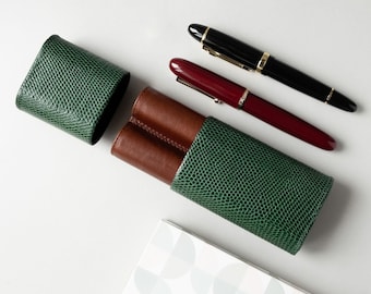 Étui à stylo en cuir personnalisé : Montblanc 149, cuir embossé façon crocodile, pochette à stylo avec initiales gravées sur mesure