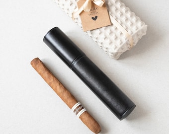 Personalized Leather Cigar Travel Case: Custom Engraved Cigar Holder, Gift for Him