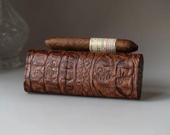 Krokodillenleren sigarenkoker voor mannen, luxe sigarendoos, gepersonaliseerde sigarenhouder voor vriend