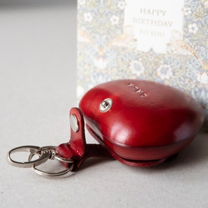 Keychain heart leather coin purse, Personalized heart keychain Valentines best gift for her, Red heart personalized best gift for her image 3