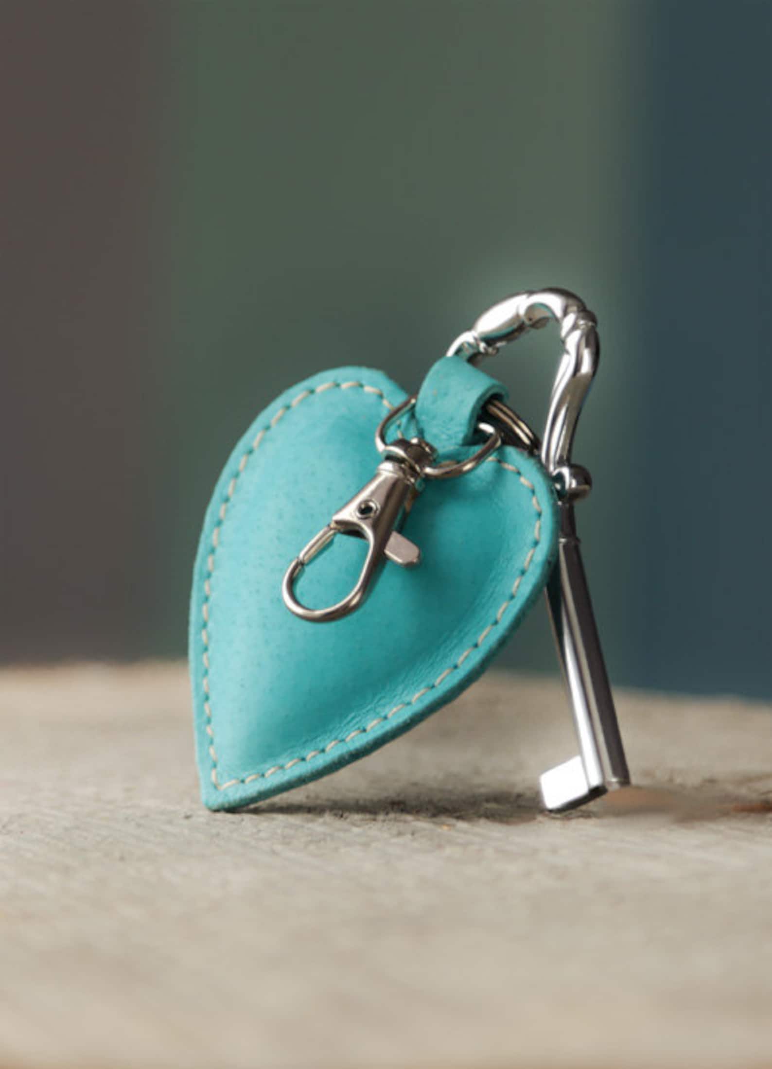 Leather Keychain Blue Heart Keychain Drive Safe Keychain Etsy